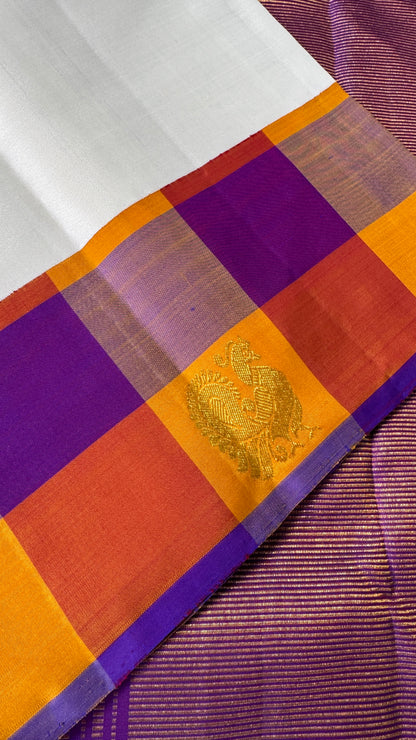 Half White Pure Kanchipuram Silk Saree | Silk Mark Certified