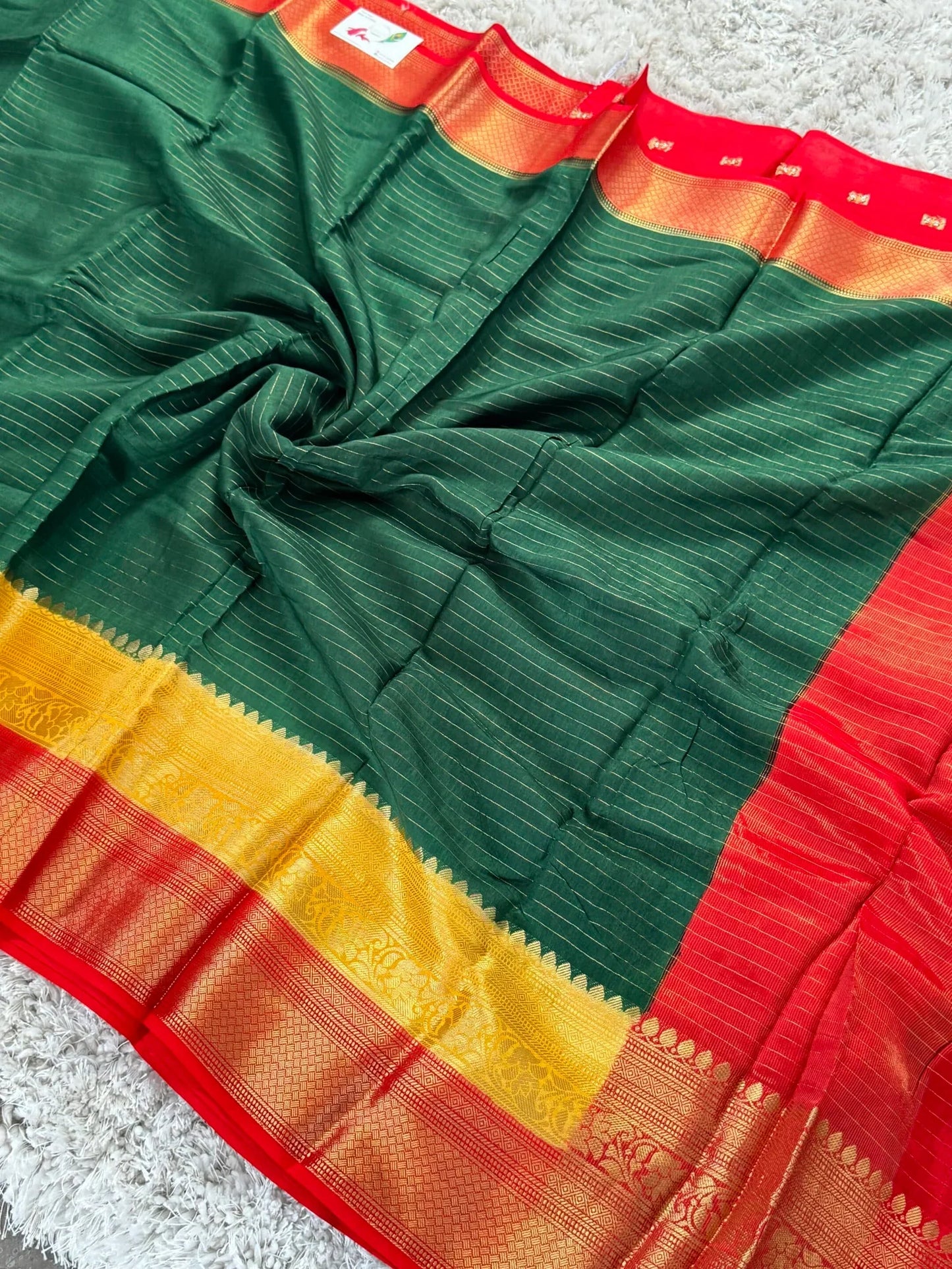 Crepe Silk Saree – Green with 3D Borders