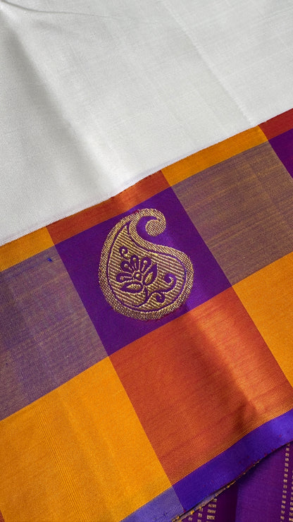 Half White Pure Kanchipuram Silk Saree | Silk Mark Certified