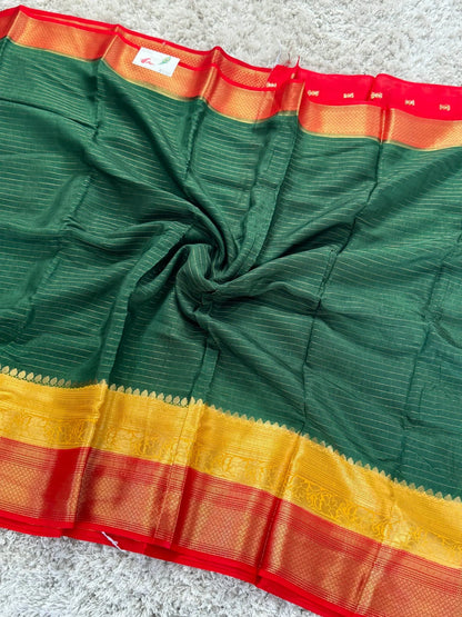 Crepe Silk Saree – Green with 3D Borders
