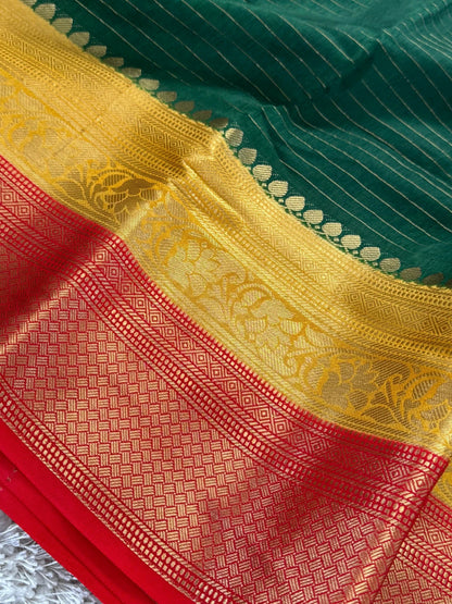 Crepe Silk Saree – Green with 3D Borders