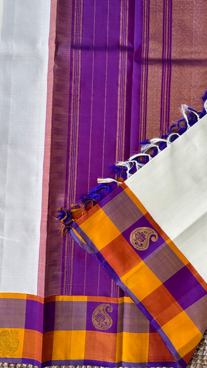 Half White Pure Kanchipuram Silk Saree | Silk Mark Certified