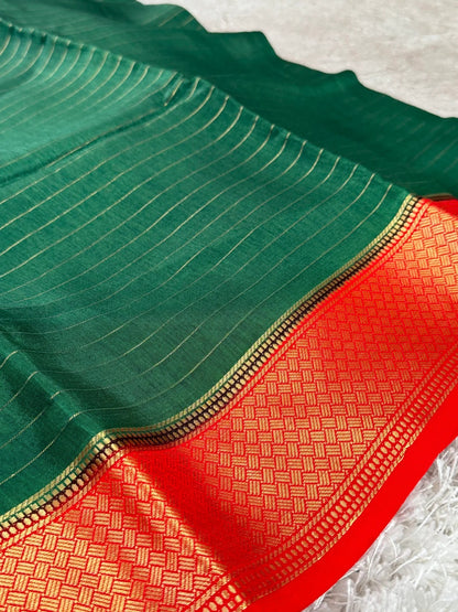 Crepe Silk Saree – Green with 3D Borders