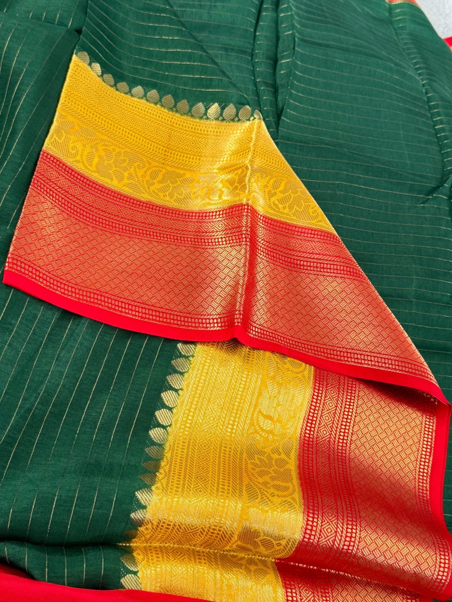 Crepe Silk Saree – Green with 3D Borders