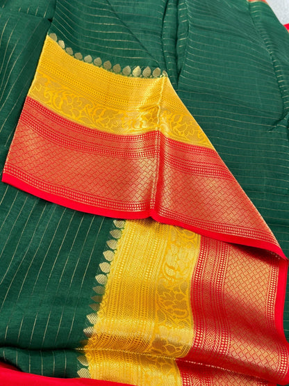Crepe Silk Saree – Green with 3D Borders
