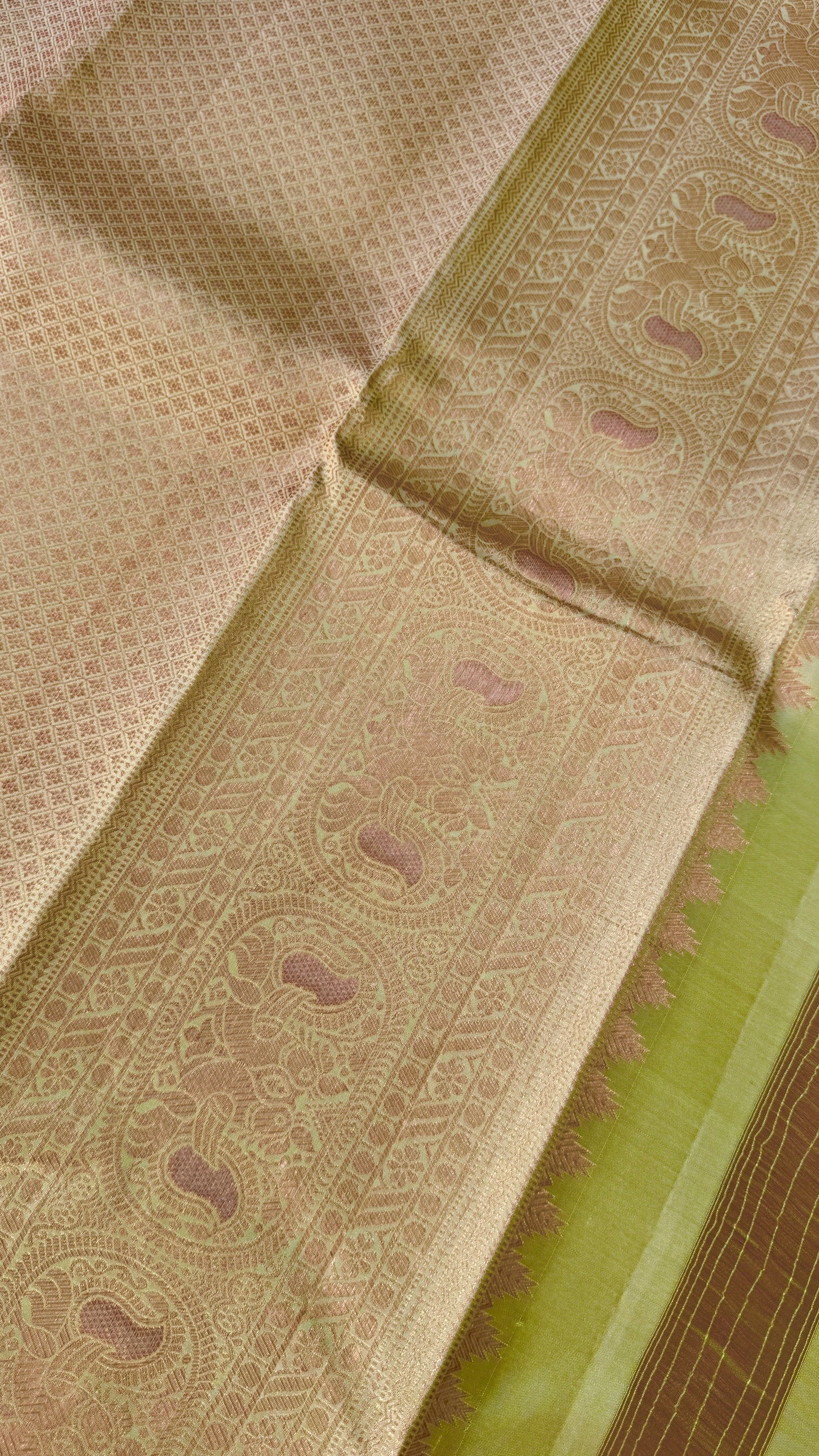 Champagne Pure Kanchipuram Silk Saree | Silk Mark Certified