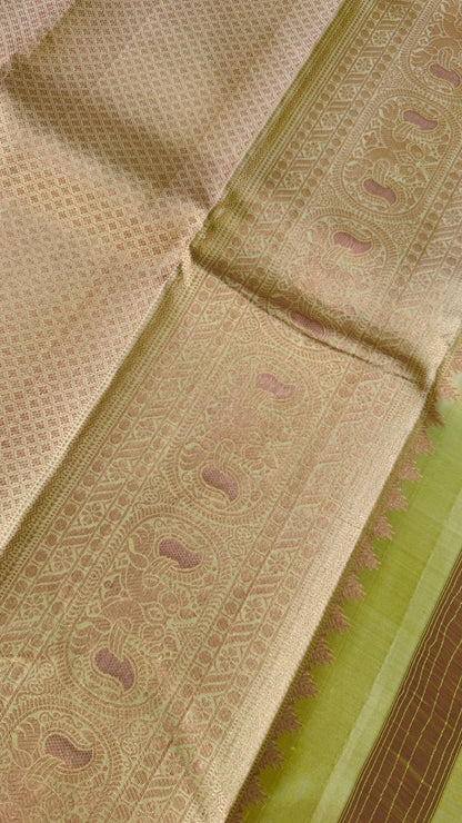 Champagne Pure Kanchipuram Silk Saree | Silk Mark Certified