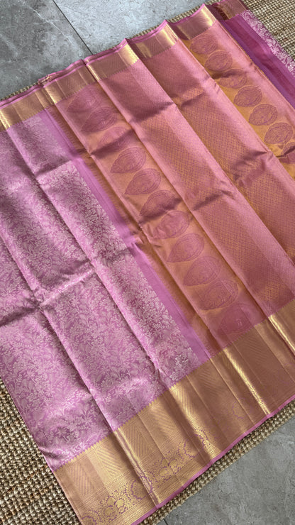 Pink & Gold Pure Handloom Kanchipuram Silk Saree | Silk Mark Certified