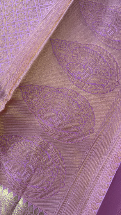 Pink & Gold Pure Handloom Kanchipuram Silk Saree | Silk Mark Certified
