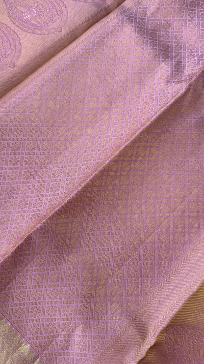 Pink & Gold Pure Handloom Kanchipuram Silk Saree | Silk Mark Certified