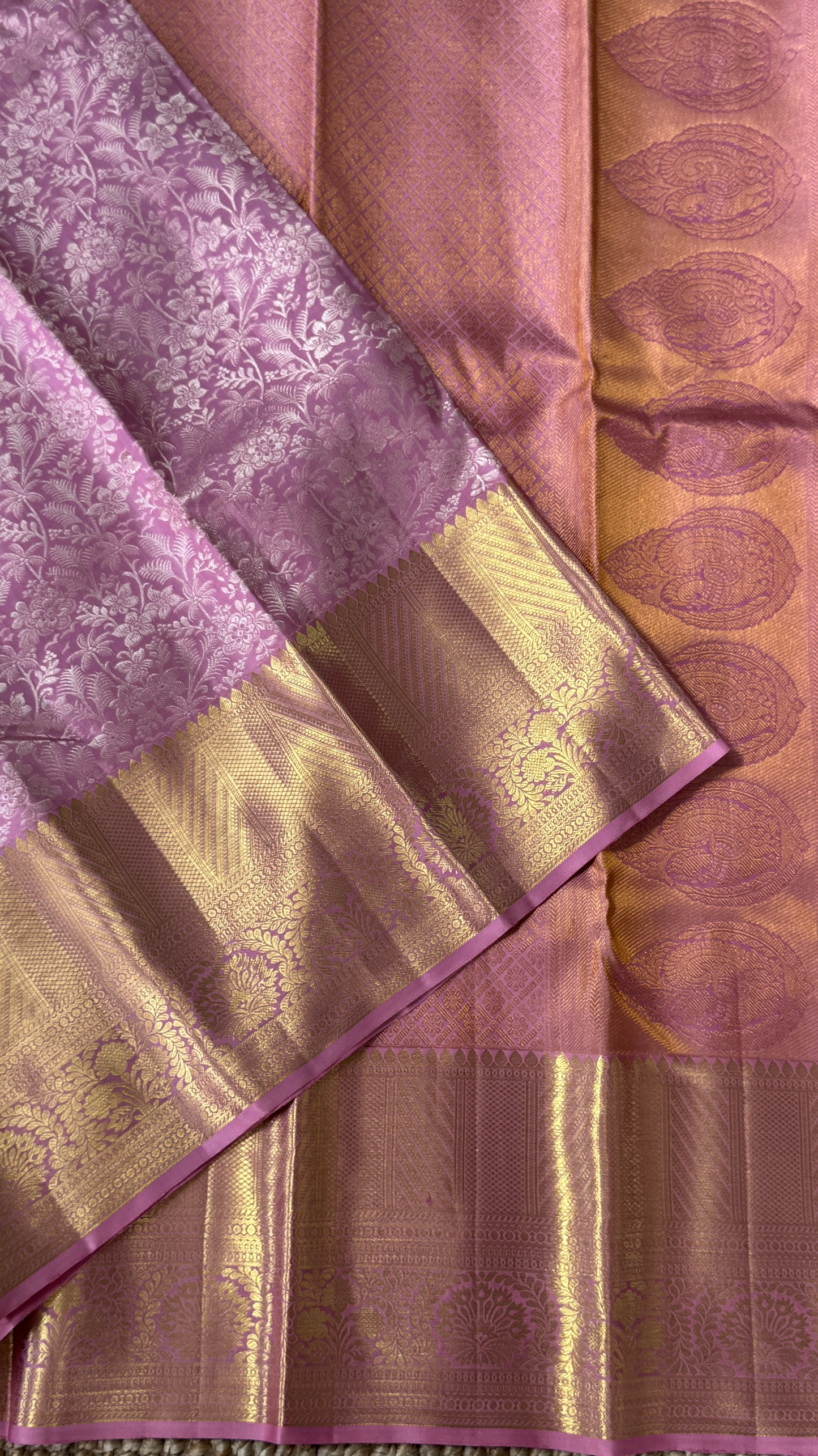 Pink & Gold Pure Handloom Kanchipuram Silk Saree | Silk Mark Certified