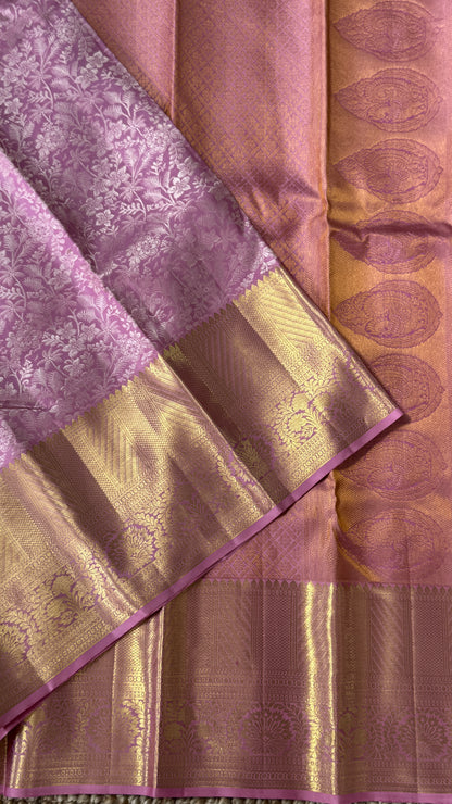 Pink & Gold Pure Handloom Kanchipuram Silk Saree | Silk Mark Certified
