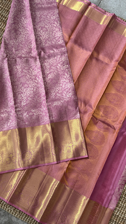 Pink & Gold Pure Handloom Kanchipuram Silk Saree | Silk Mark Certified