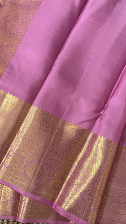 Pink & Gold Pure Handloom Kanchipuram Silk Saree | Silk Mark Certified