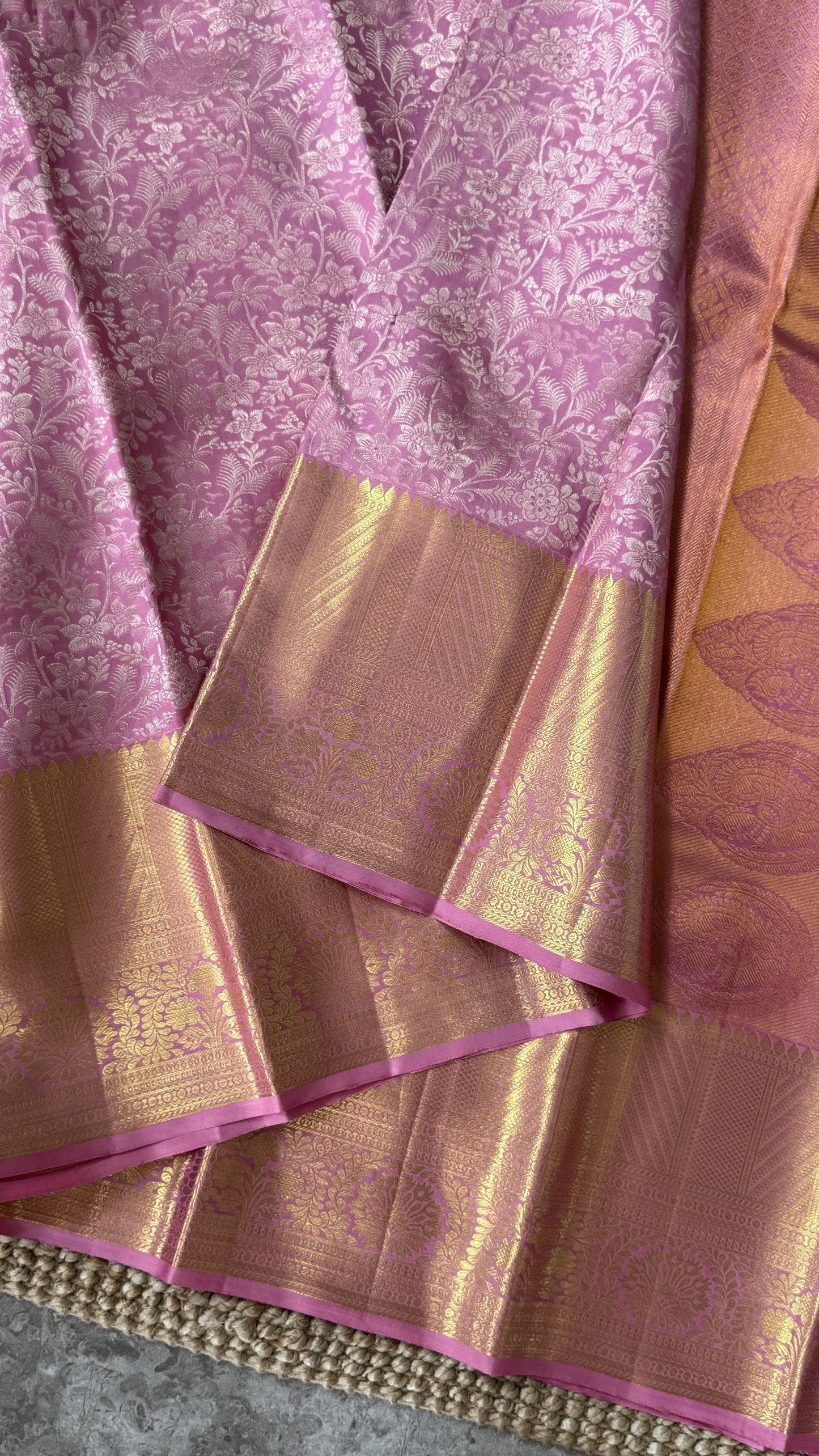 Pink & Gold Pure Handloom Kanchipuram Silk Saree | Silk Mark Certified