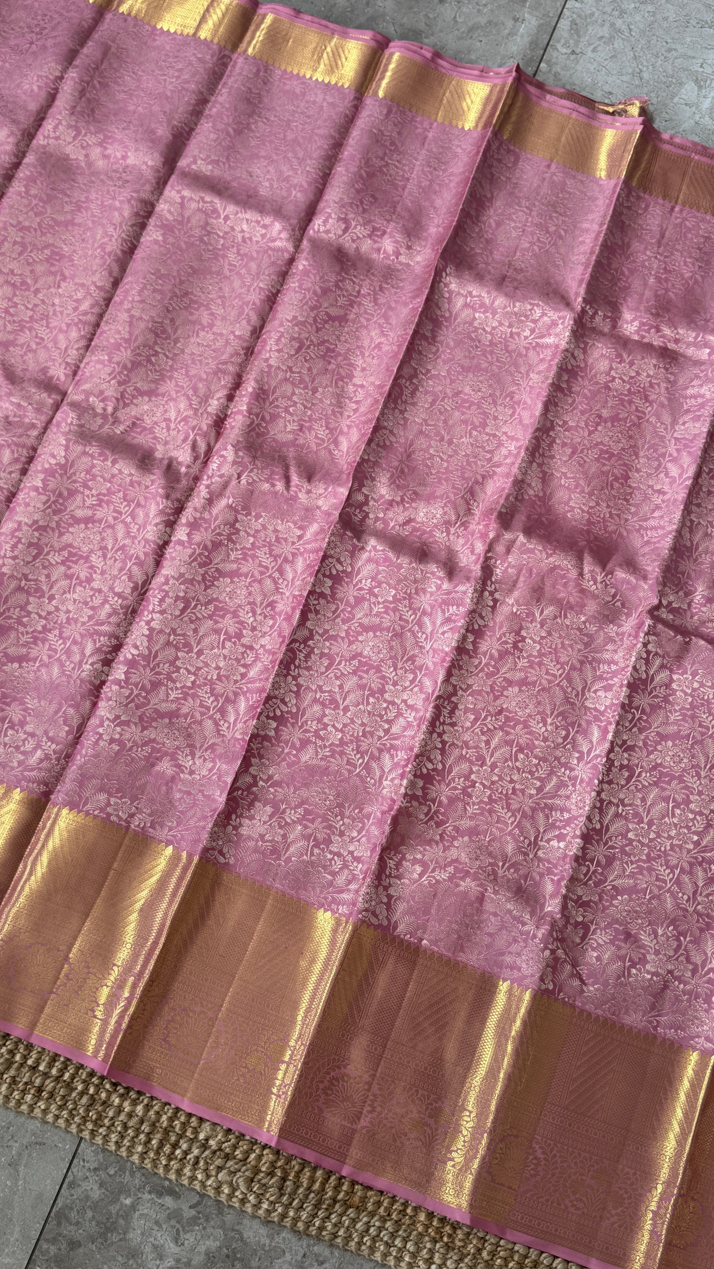Pink & Gold Pure Handloom Kanchipuram Silk Saree | Silk Mark Certified