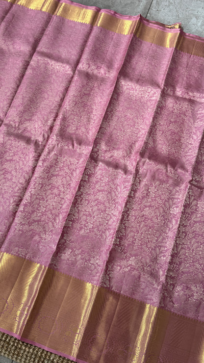 Pink & Gold Pure Handloom Kanchipuram Silk Saree | Silk Mark Certified