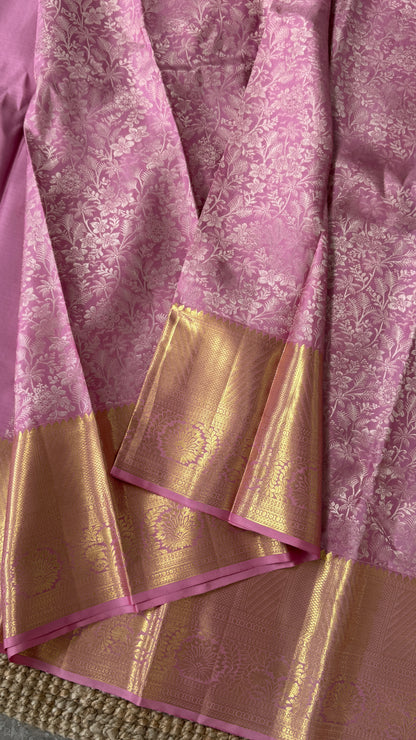 Pink & Gold Pure Handloom Kanchipuram Silk Saree | Silk Mark Certified