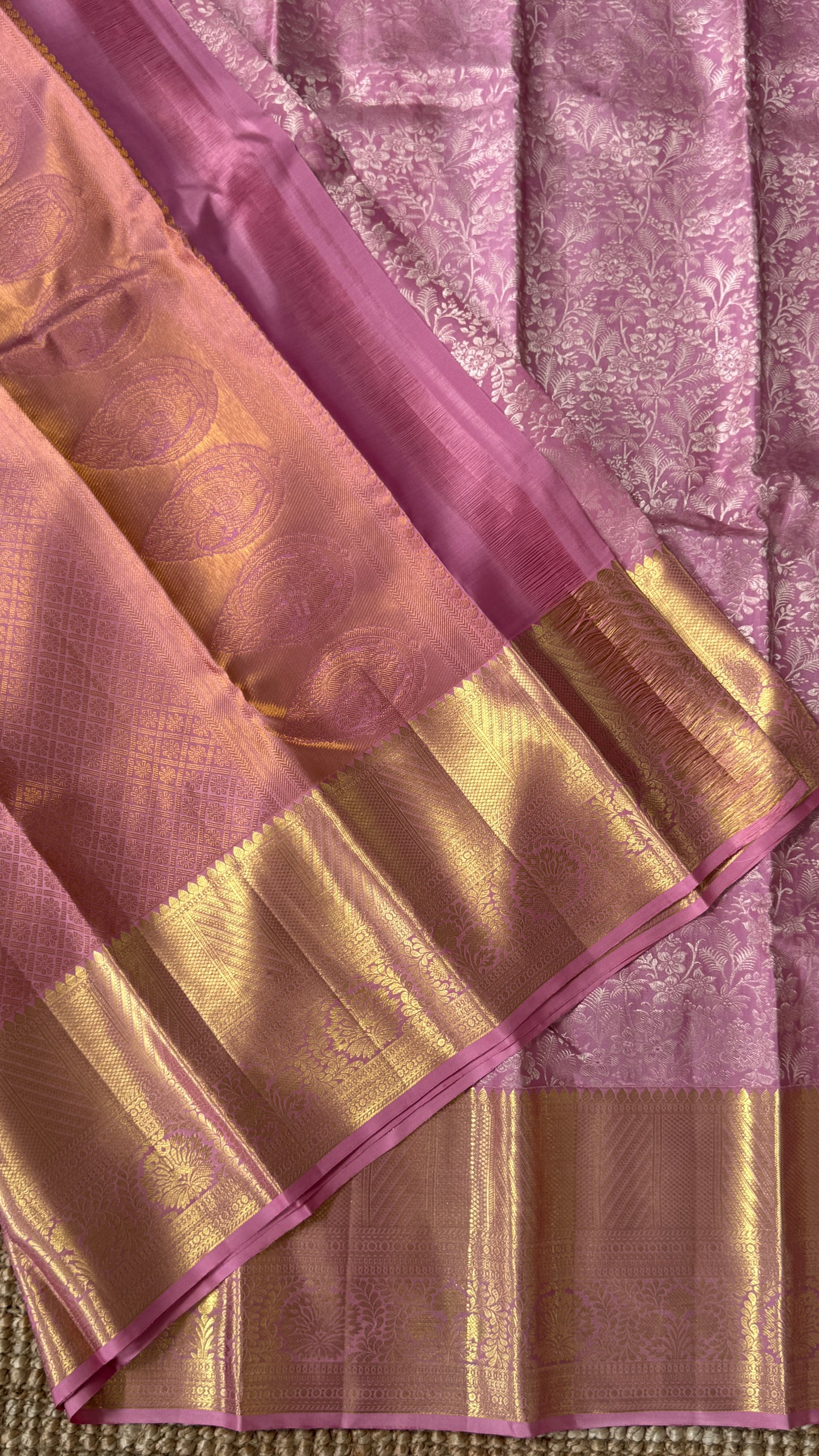Pink & Gold Pure Handloom Kanchipuram Silk Saree | Silk Mark Certified