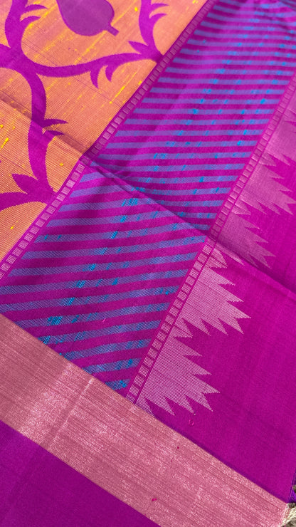 Blue & Pink Pure Soft Silk Handloom Saree | Silk Mark Certified