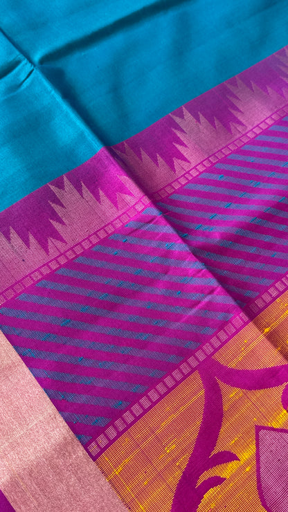 Blue & Pink Pure Soft Silk Handloom Saree | Silk Mark Certified