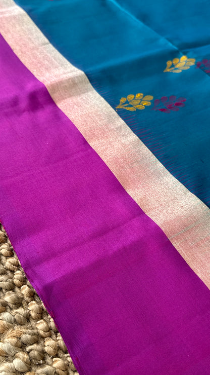 Blue & Pink Pure Soft Silk Handloom Saree | Silk Mark Certified