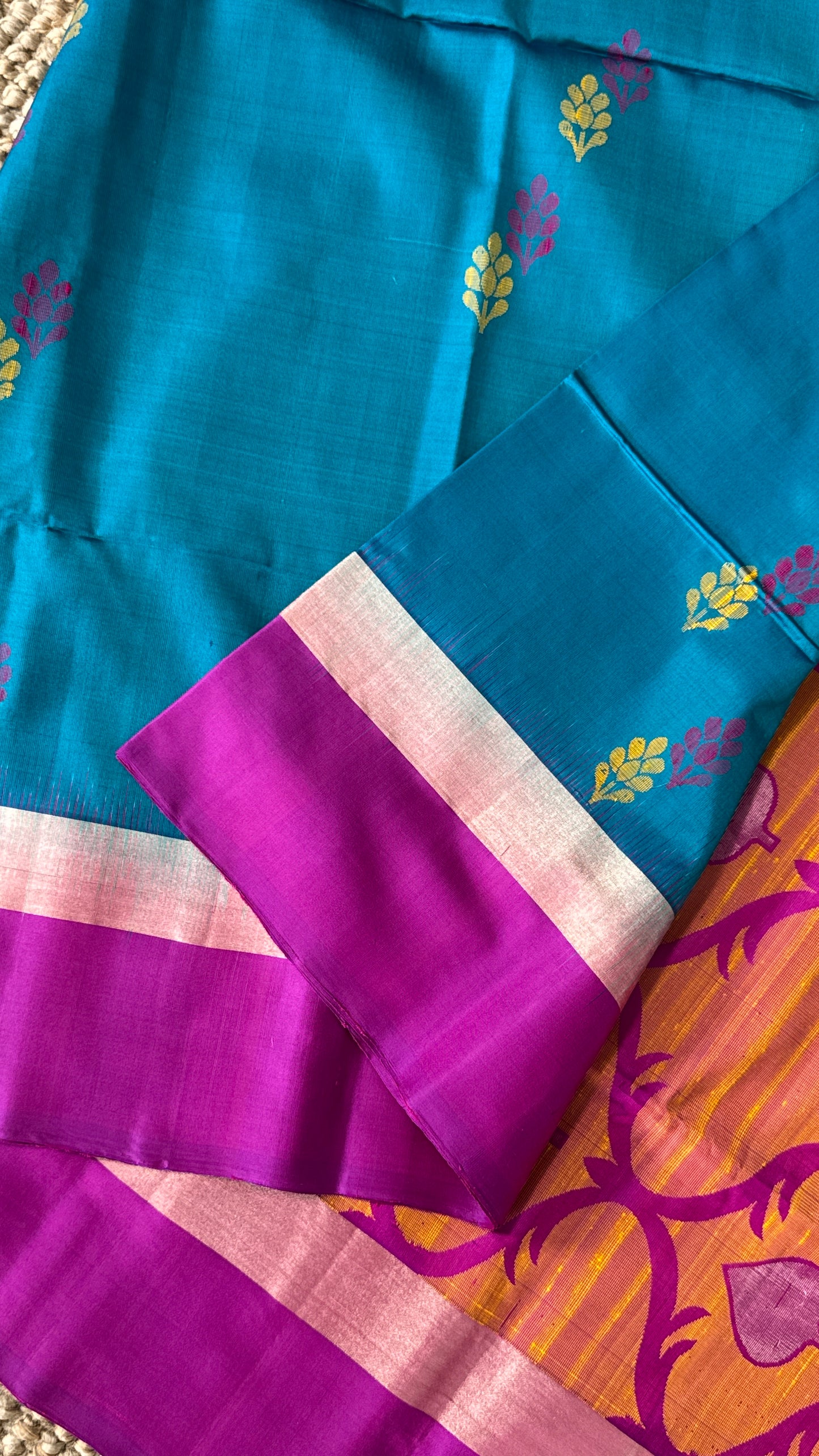 Blue & Pink Pure Soft Silk Handloom Saree | Silk Mark Certified