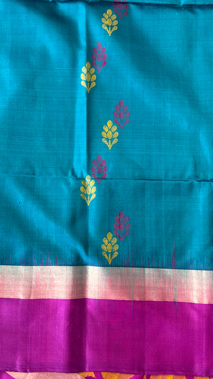 Blue & Pink Pure Soft Silk Handloom Saree | Silk Mark Certified