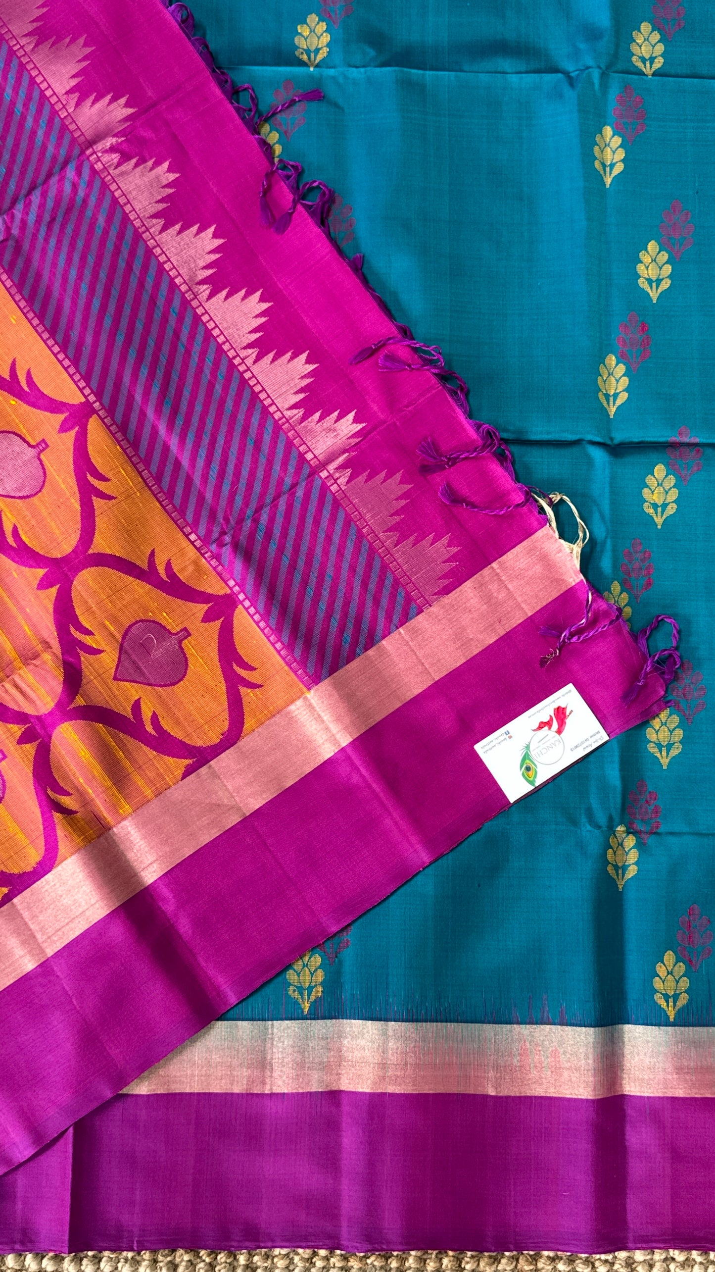 Blue & Pink Pure Soft Silk Handloom Saree | Silk Mark Certified
