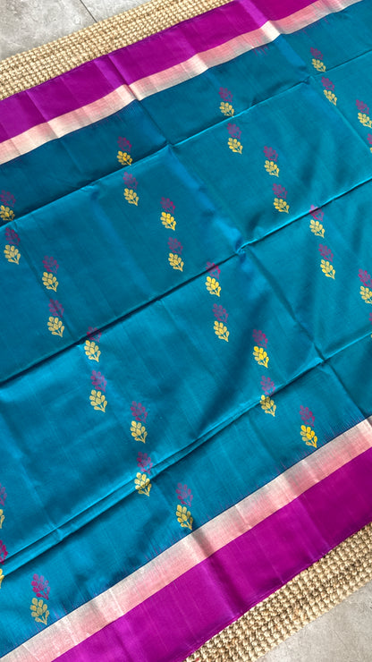 Blue & Pink Pure Soft Silk Handloom Saree | Silk Mark Certified