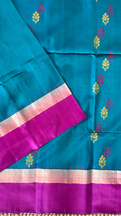 Blue & Pink Pure Soft Silk Handloom Saree | Silk Mark Certified