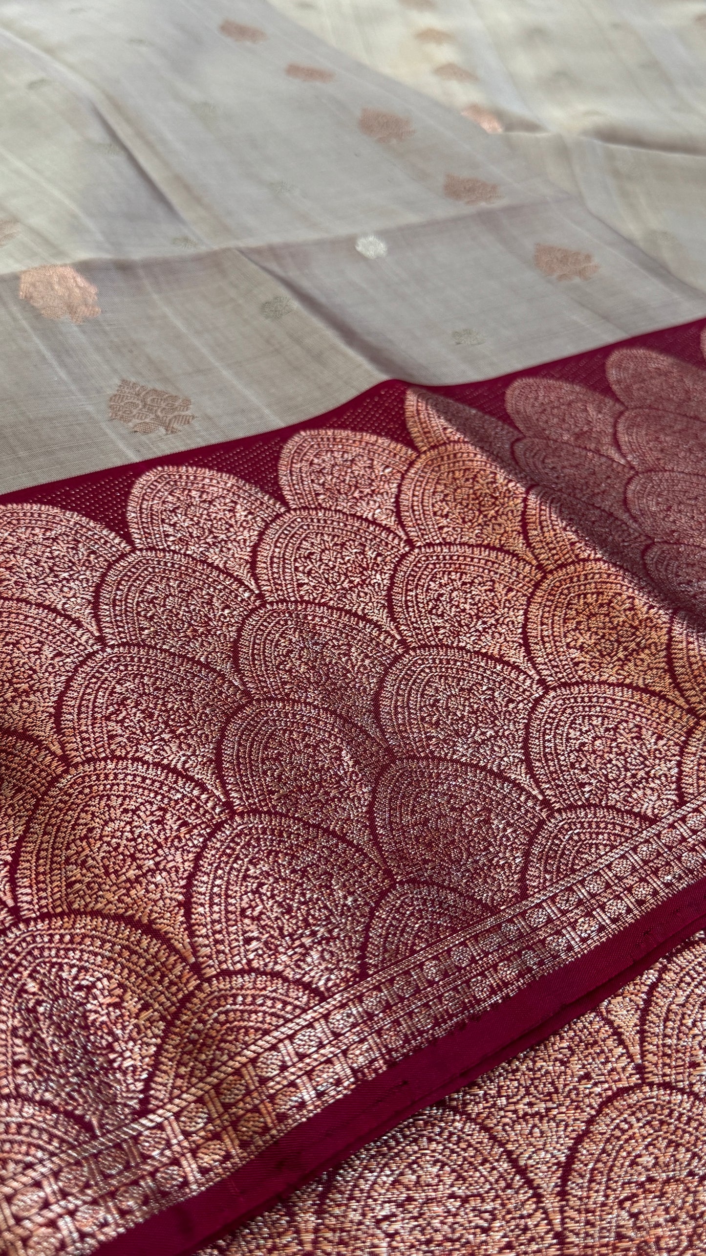 Nude & Maroon Pure Soft Silk Handloom Saree | Silk Mark Certified