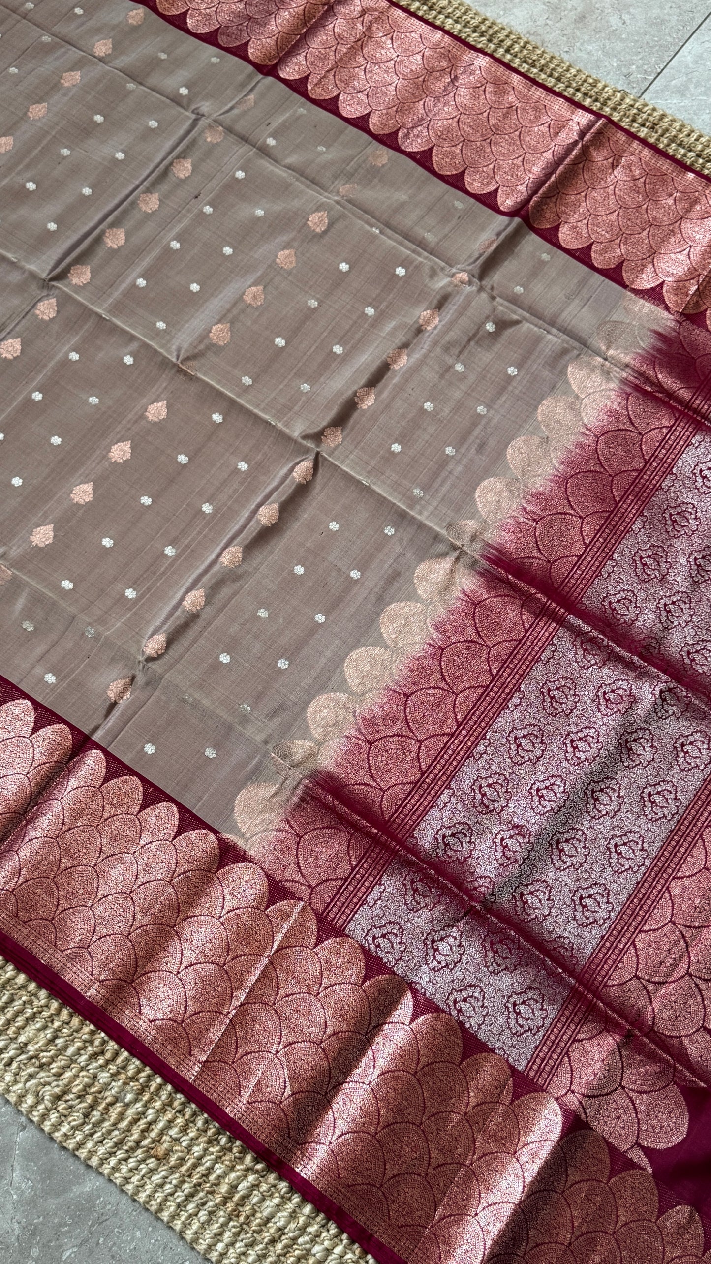 Nude & Maroon Pure Soft Silk Handloom Saree | Silk Mark Certified