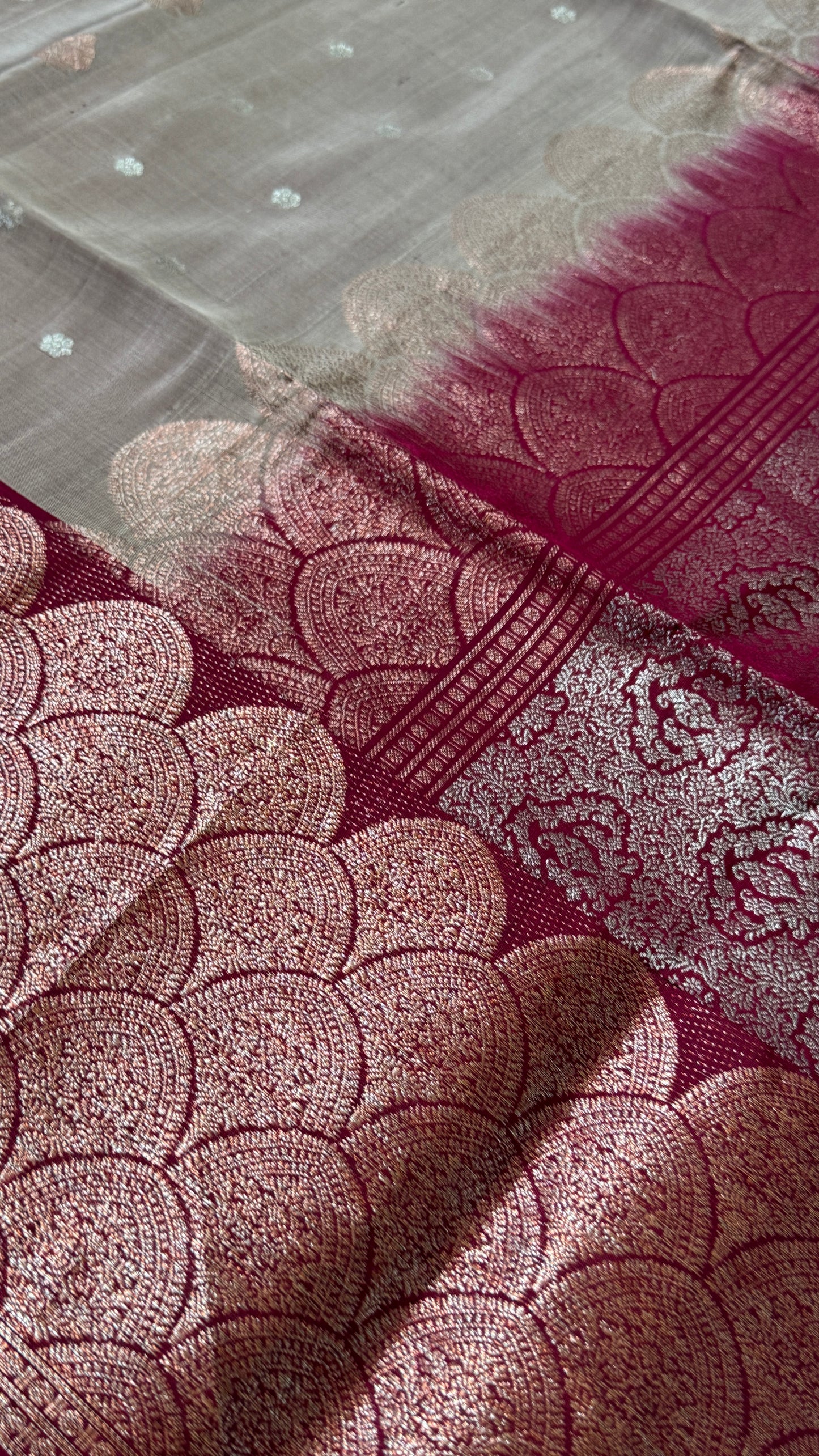 Nude & Maroon Pure Soft Silk Handloom Saree | Silk Mark Certified