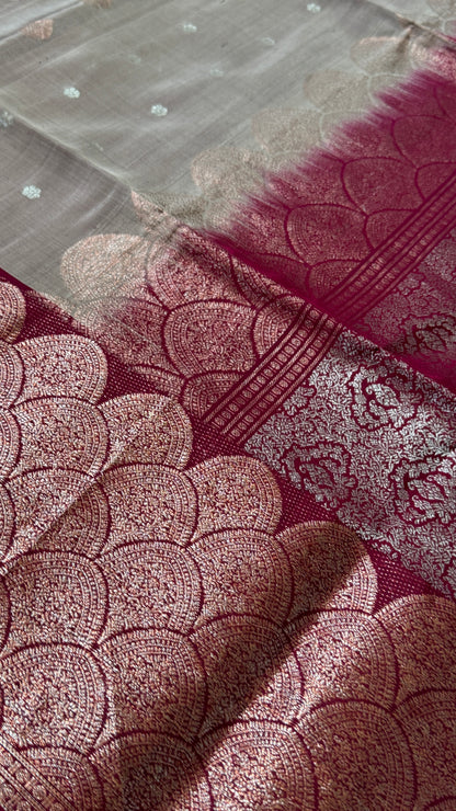 Nude & Maroon Pure Soft Silk Handloom Saree | Silk Mark Certified
