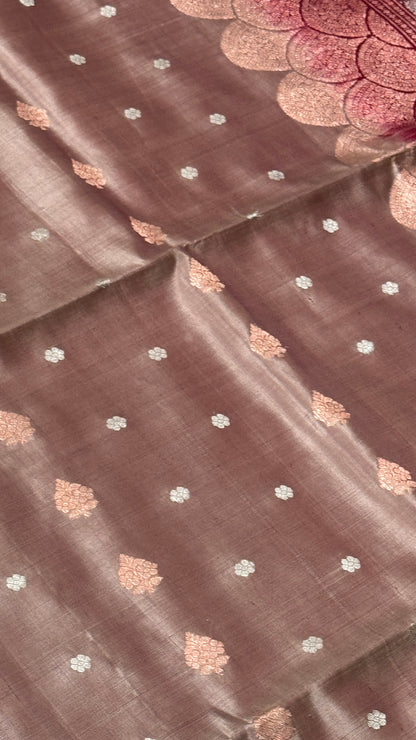 Nude & Maroon Pure Soft Silk Handloom Saree | Silk Mark Certified