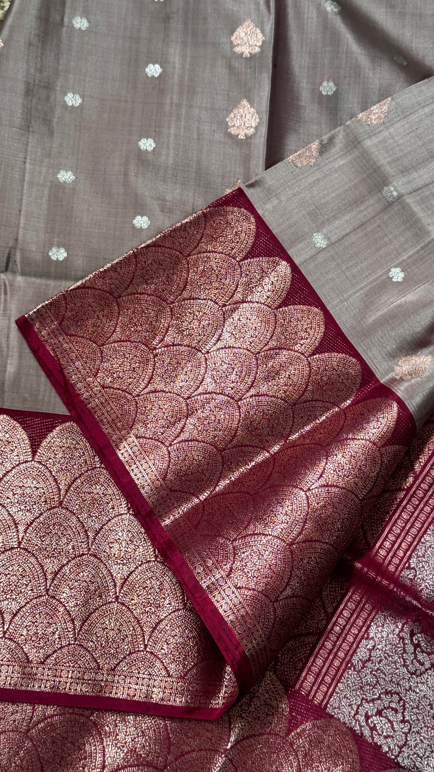 Nude & Maroon Pure Soft Silk Handloom Saree | Silk Mark Certified