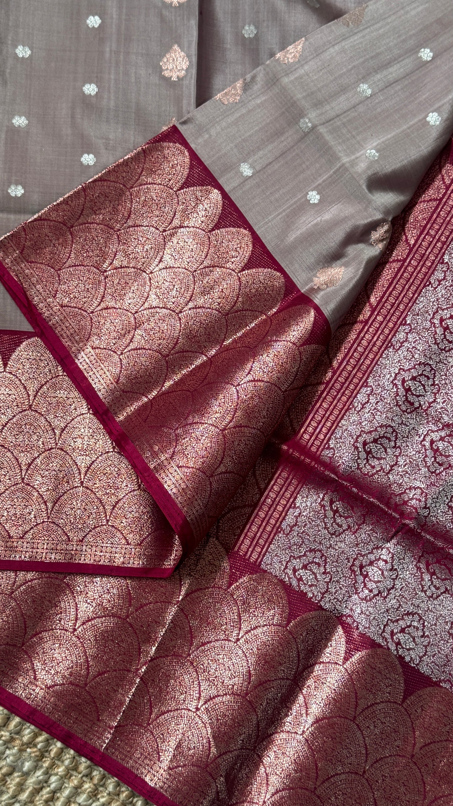 Nude & Maroon Pure Soft Silk Handloom Saree | Silk Mark Certified