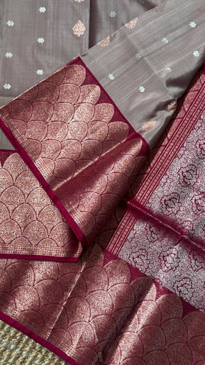 Nude & Maroon Pure Soft Silk Handloom Saree | Silk Mark Certified
