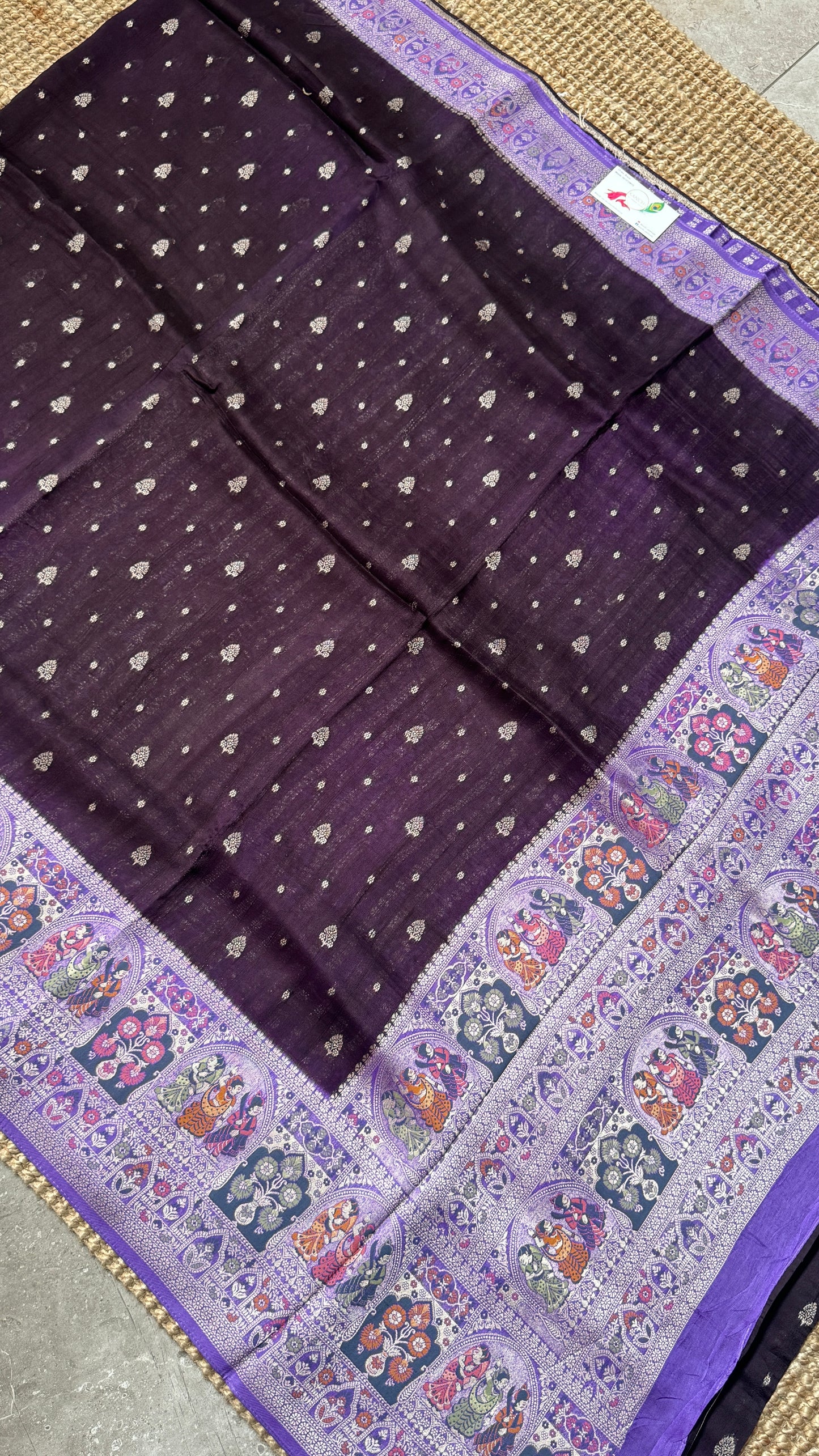 Tussar Banarasi Raw Silk Saree - Deep Violet with Lavender