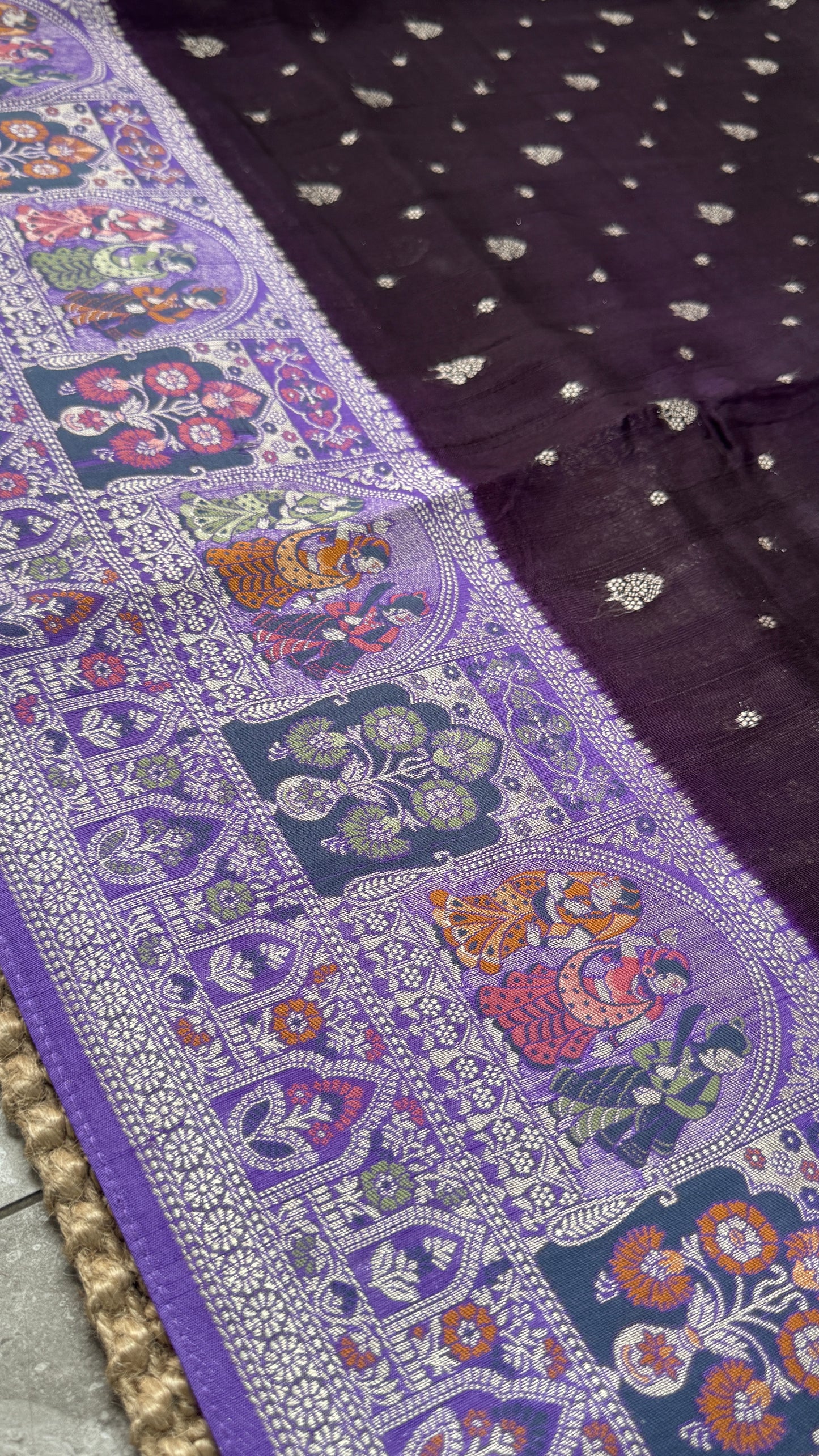 Tussar Banarasi Raw Silk Saree - Deep Violet with Lavender