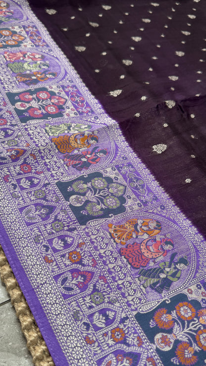 Tussar Banarasi Raw Silk Saree - Deep Violet with Lavender