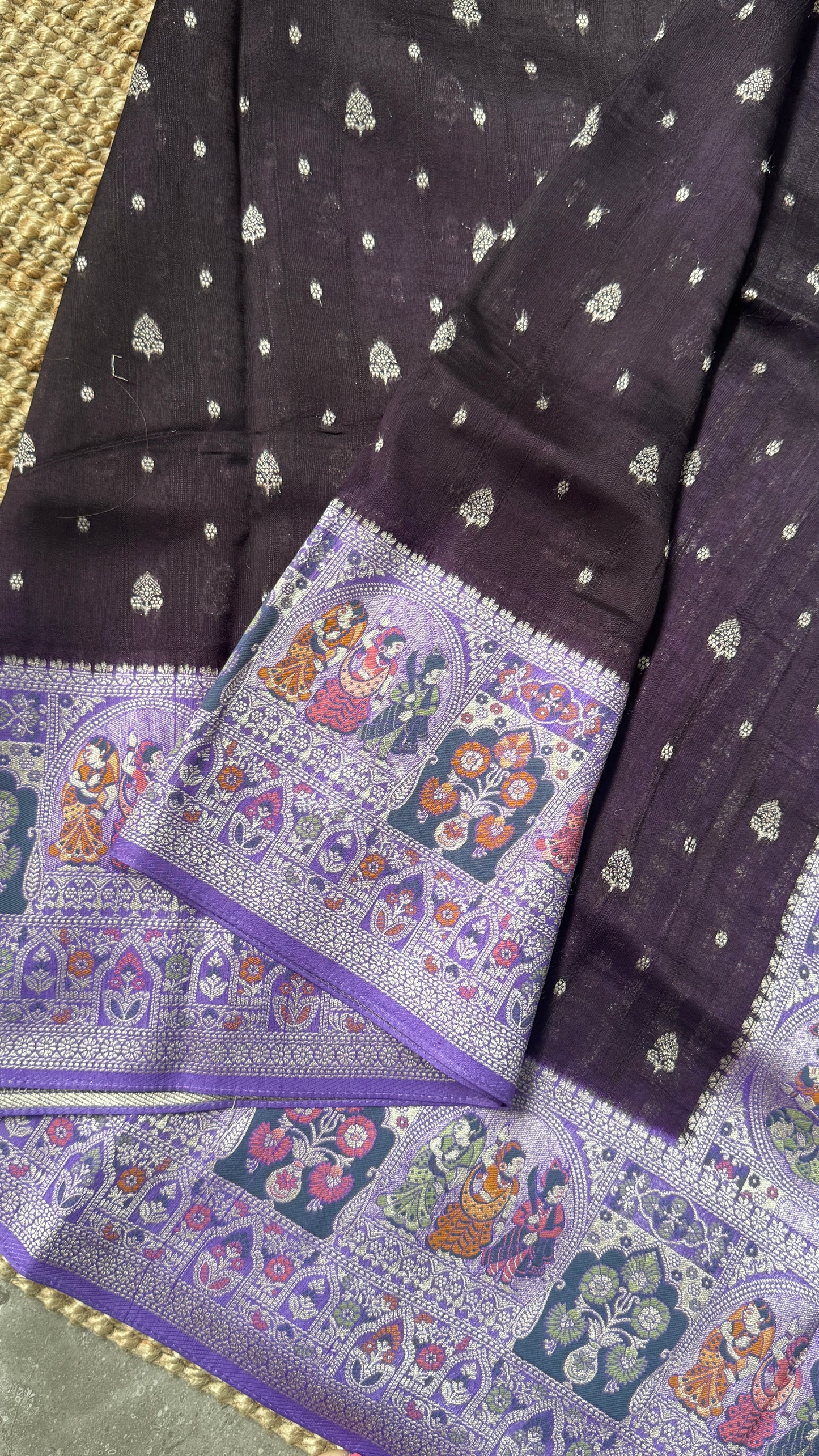 Tussar Banarasi Raw Silk Saree - Deep Violet with Lavender