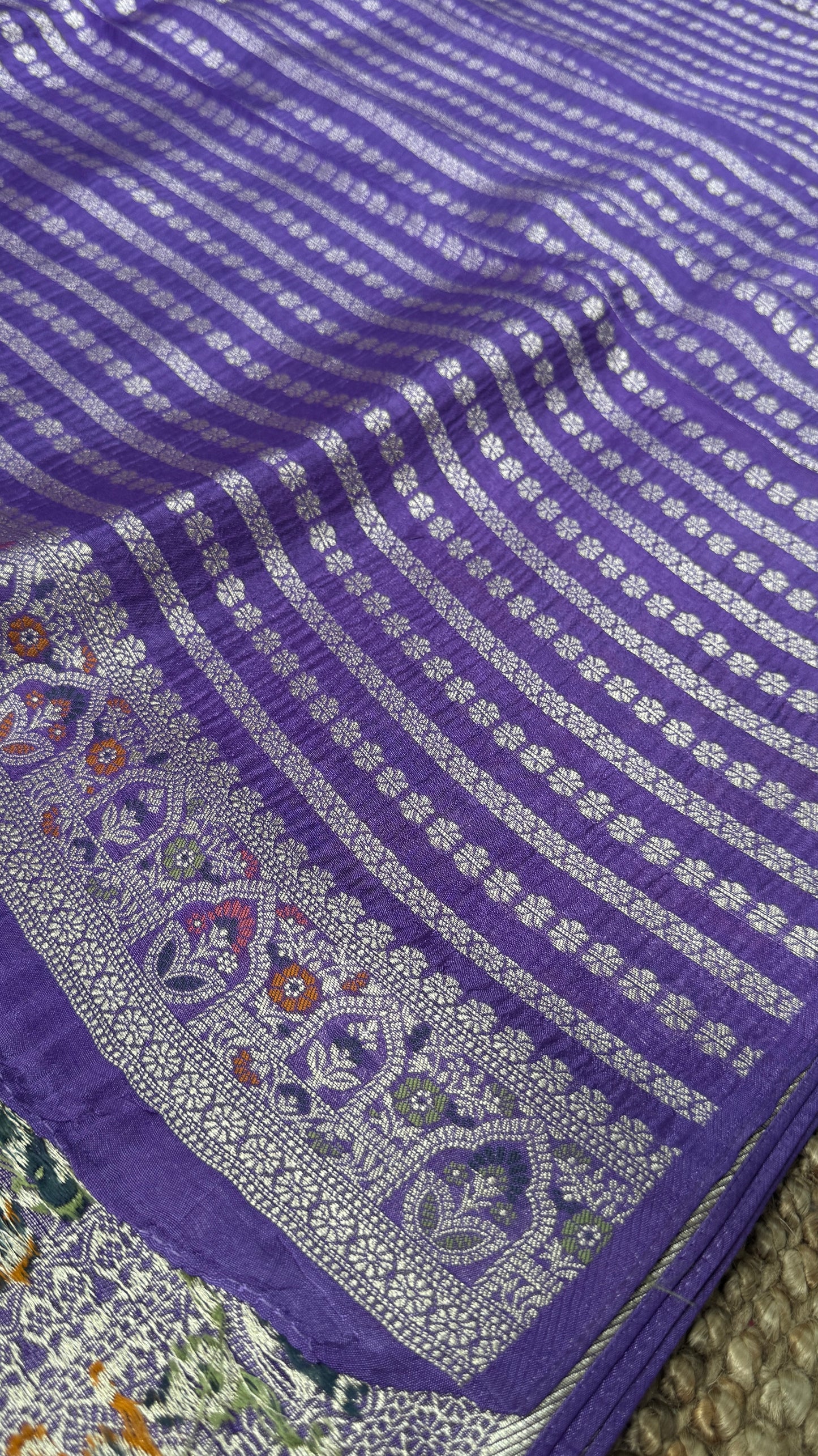 Tussar Banarasi Raw Silk Saree - Deep Violet with Lavender