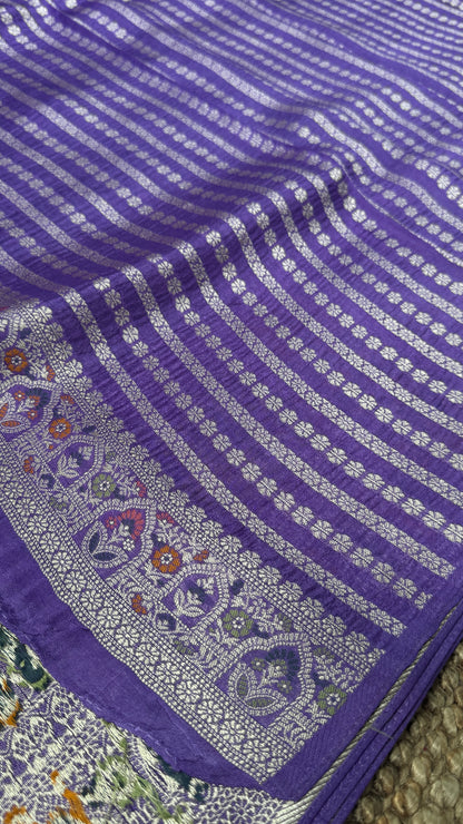Tussar Banarasi Raw Silk Saree - Deep Violet with Lavender
