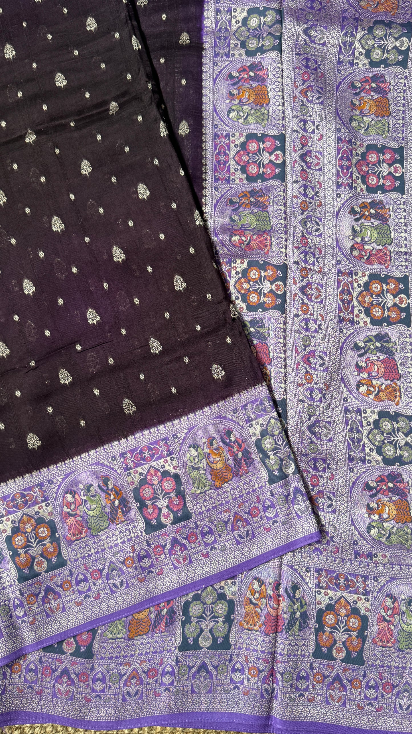 Tussar Banarasi Raw Silk Saree - Deep Violet with Lavender