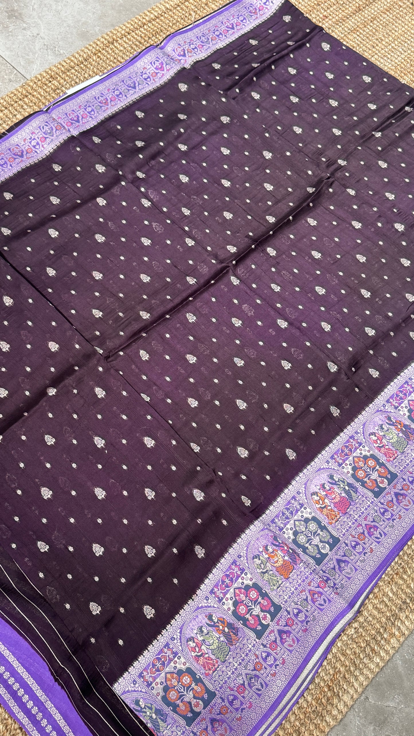 Tussar Banarasi Raw Silk Saree - Deep Violet with Lavender