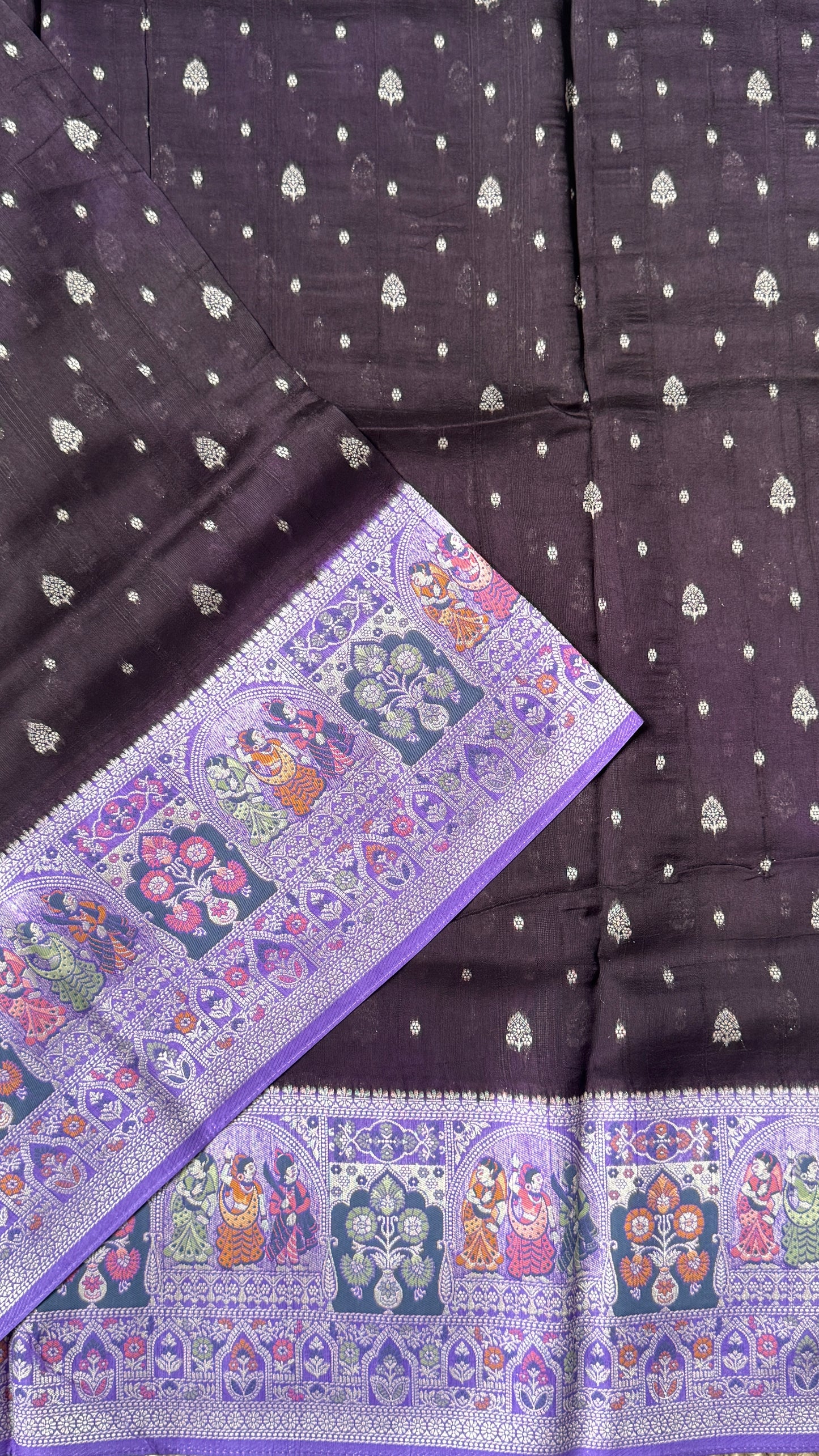 Tussar Banarasi Raw Silk Saree - Deep Violet with Lavender