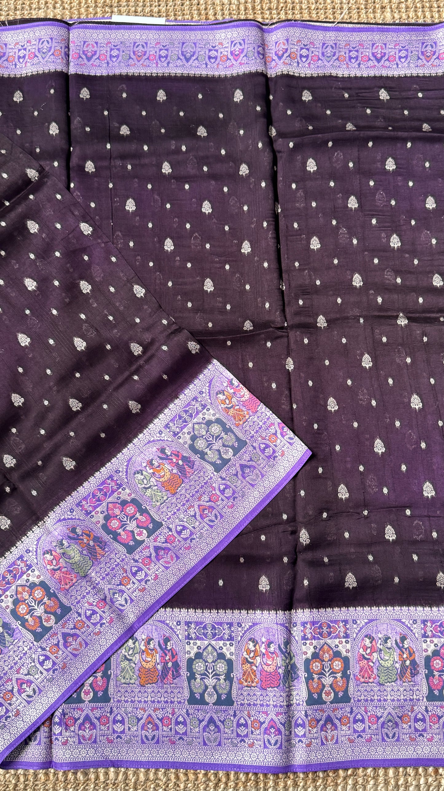 Tussar Banarasi Raw Silk Saree - Deep Violet with Lavender