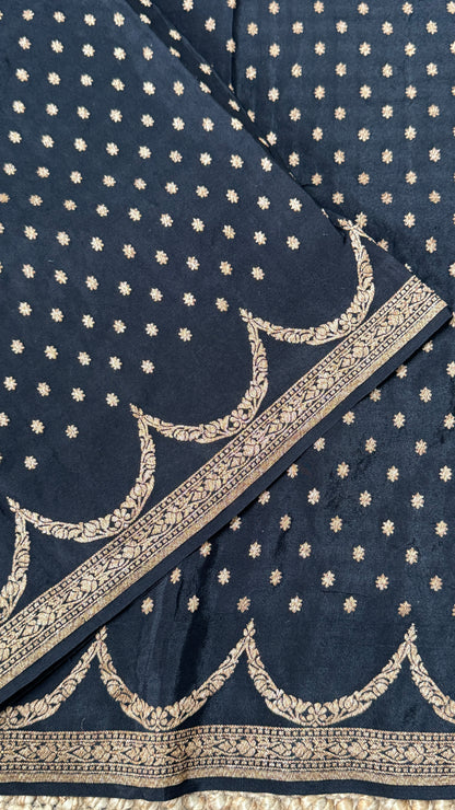Pure Khaddi Georgette Crepe Silk Banarasi Saree – Black